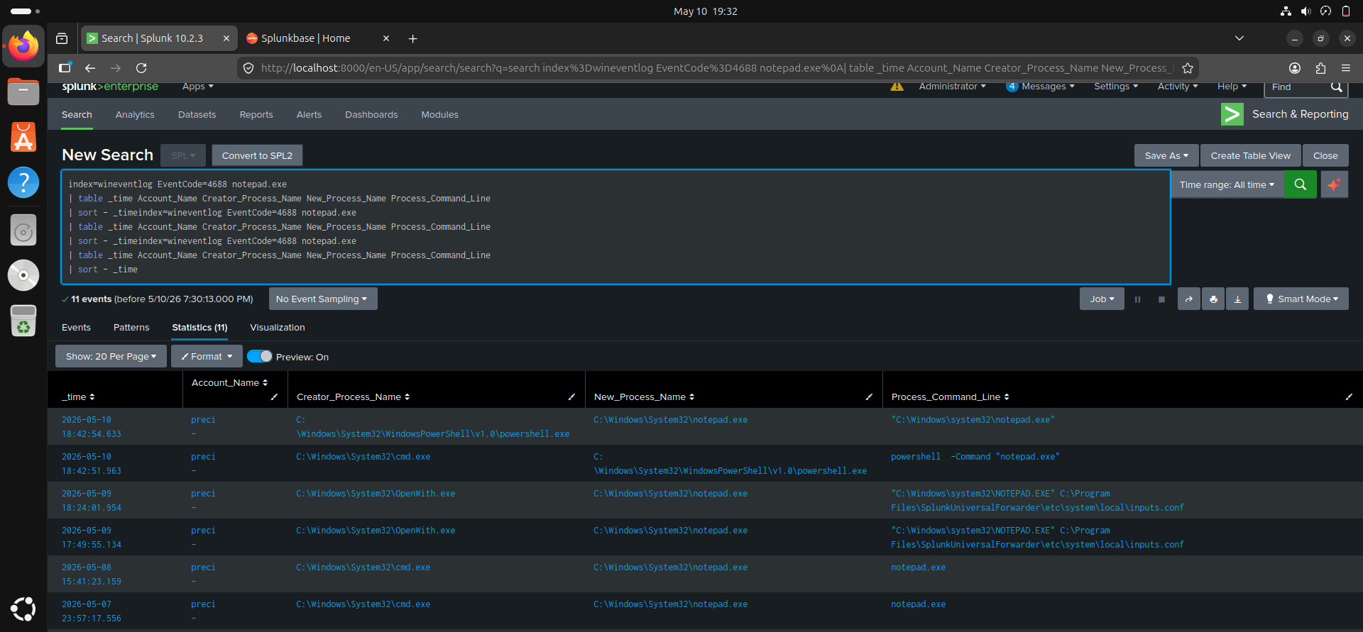 LAB 1 EventCode 4688 Detection