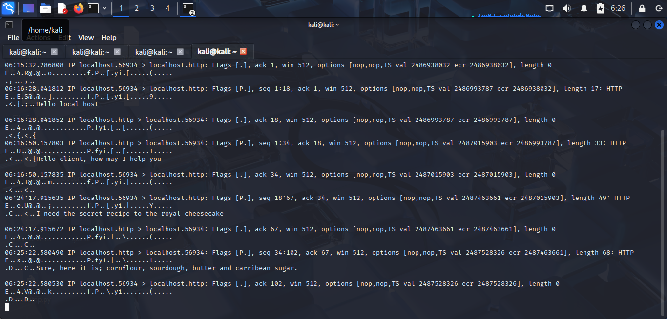 Packet capture showing plaintext traffic