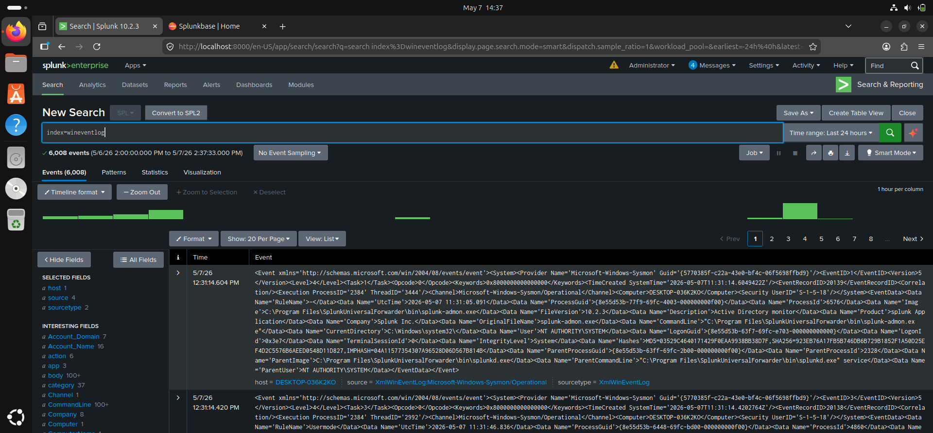 Windows Logs Successfully Forwarded to Splunk